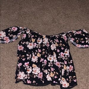 Black strapless Flower blouse